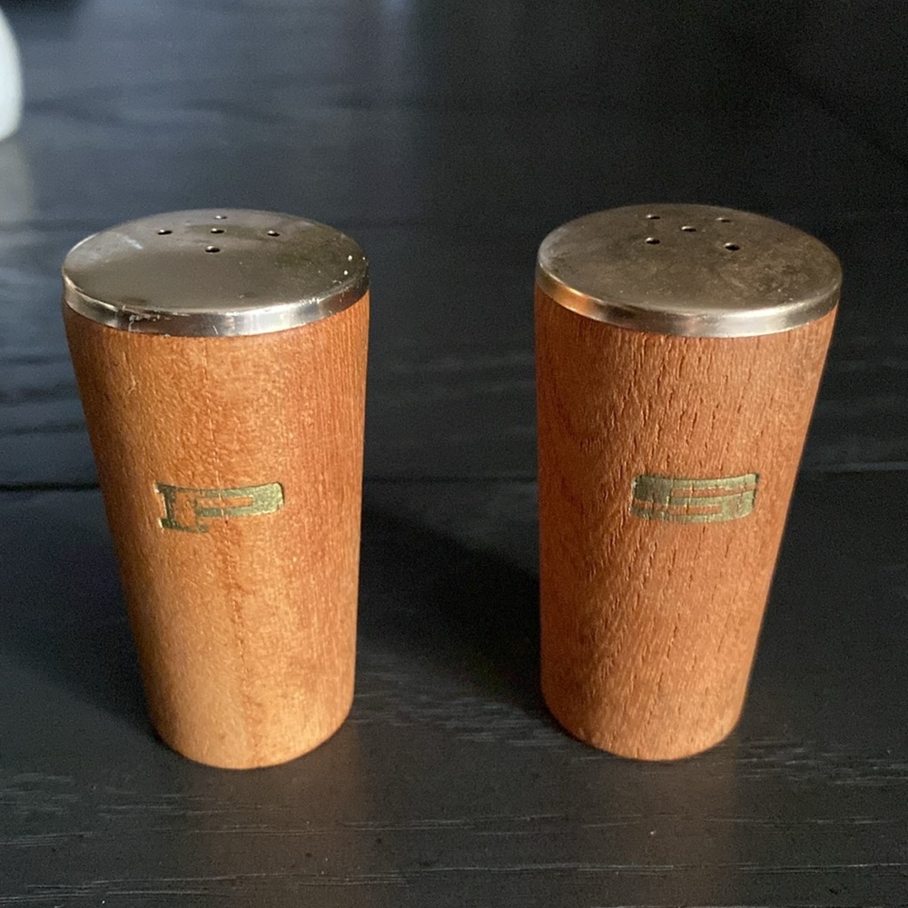 Vtg. MCM wooden salt and pepper shakers